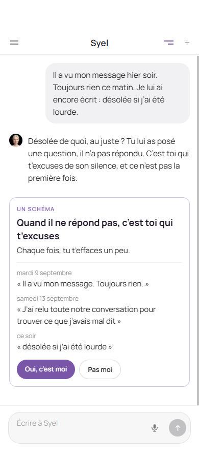 La conversation avec Syel, dans l’app